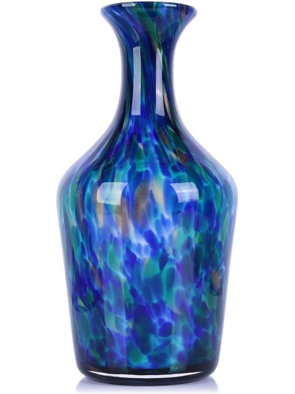 Teal Mosaic Hand Blown Glass Vase - Coastal Bubble Centerpiece for Flowers